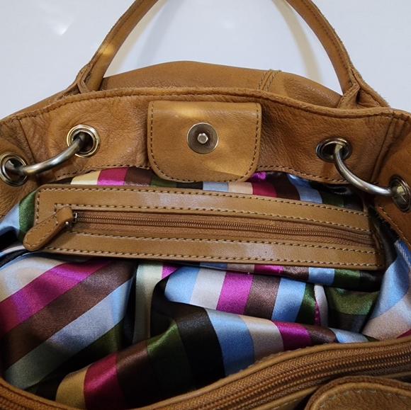 TIGANELLO SHOULDER BAG WITH DOUBLE STRAPS, GENUINE LEATHER, CARMEL COLOR - Picture 13 of 15